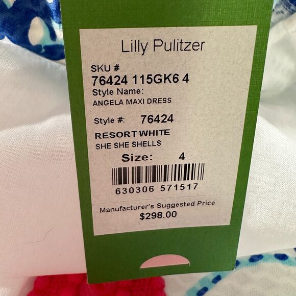 Lilly Pulitzer Angela Maxi Dress Women’s 4 Blue Red She She Shells Grail NWT New - Picture 5 of 9